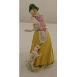 Nymphenburg figurine titled Cheeky Dog by F. Bustelli, marks to the base, restoration to skirt,