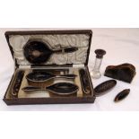 A tortoiseshell and silver cased dressing table set and other tortoiseshell collectables