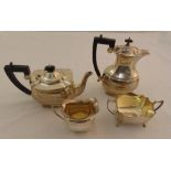 Silver three piece tea and coffee set, Sheffield 1932 by Edward Viner and a sugar bowl Sheffield