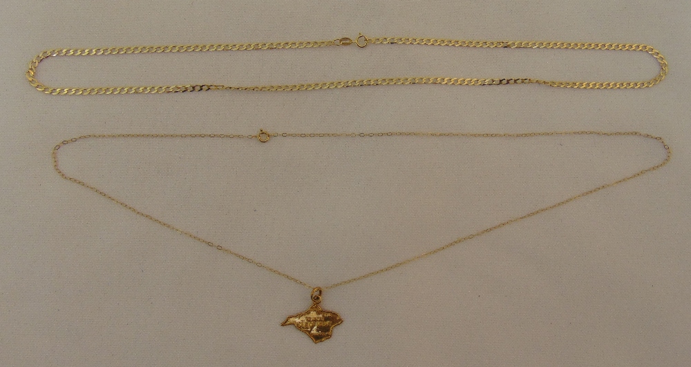 Isle of Wight 9ct gold pendant and a 9ct gold fine link necklace, approx total weight 3.9g