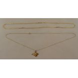Isle of Wight 9ct gold pendant and a 9ct gold fine link necklace, approx total weight 3.9g