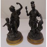 A pair of cast metal classical figurines on gilded metal bases, tallest 34cm (h)