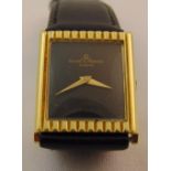 Baume and Mercier Geneve 18ct yellow gold gentlemans wristwatch, black enamel dial on replacement