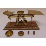 A brass letter scale, weights and a Victorian style thermometer