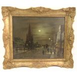 Wilfred Jenkins framed oil on canvas of Scotts Monument Edinburgh by moonlight, signed bottom