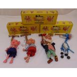 Four Pelham puppets to include Pinky, Perky, Big Ears and Blue Mother Giraffe, to include three