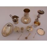A quantity of silver and white metal to include Kiddush cups, a condiment set, a cream jug and a