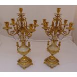 A pair of Rococo style gilt metal and marble candelabrum, 64cm (h)