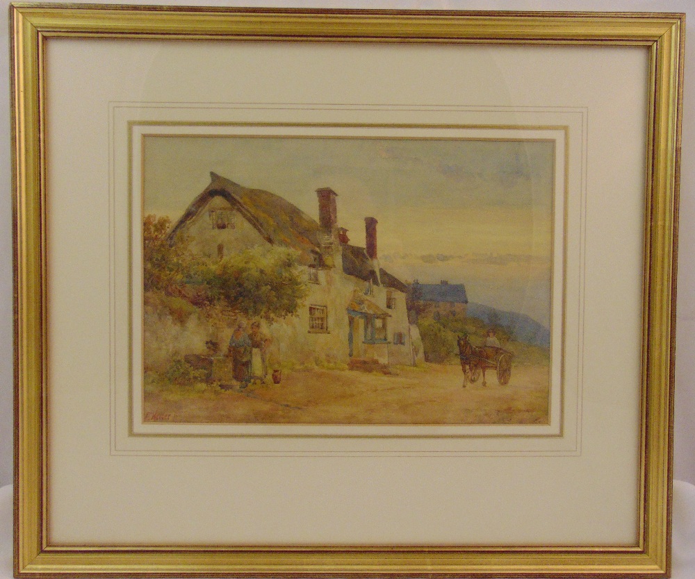 F. Mercer framed and glazed watercolour of a country cottage, signed bottom left, 24 x 34cm