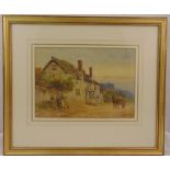 F. Mercer framed and glazed watercolour of a country cottage, signed bottom left, 24 x 34cm