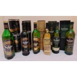 Five bottles of single malt whisky to include Glenfiddich and Knockando