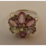 9ct gold and multi coloured sapphire ring, approx total weight 3.8g