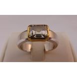 18ct white and yellow gold diamond ring, the emerald cut diamond approx 1.25ct, approx total