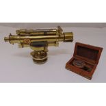 A brass 19th Century surveyor’s level by Thomas Street of London and a cased compass