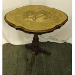 Victorian mahogany and satinwood inlaid tilt top occasional table, 77 x 63.5 x 46.5cm