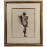 A framed and glazed charcoal drawing of a female figure, indistinctly signed bottom left, 36.5 x