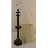 A Victorian style gilded metal table lamp with silk shade, 95.5cm (h)