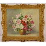 Lerno framed oil on canvas still life of flowers, signed bottom right, 50.5 x 60cm