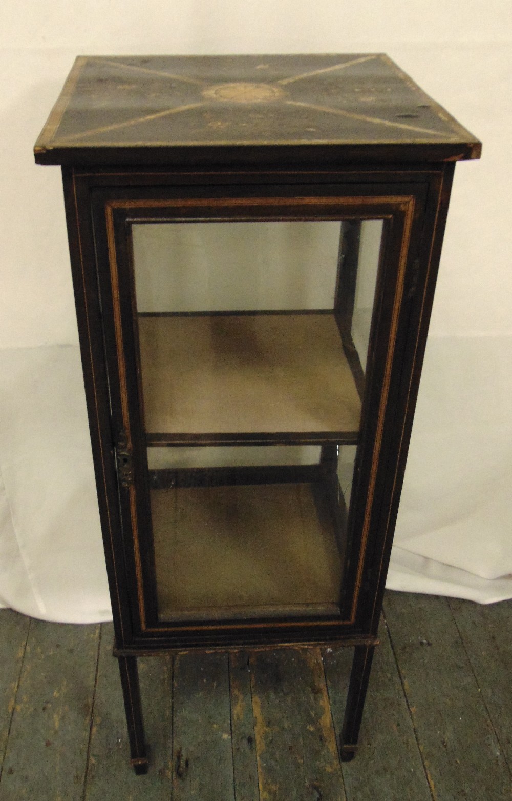 A Victorian rectangular ebonised four glass display cabinet on four rectangular legs, 98.5 x 39.5