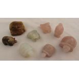 A quantity of miniature carved stone and quartz animal figurines to include turtles, frogs and birds