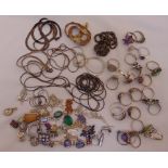 A quantity of silver jewellery to include necklaces, rings, pendants and earrings, approx total