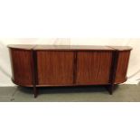 Danish rosewood sideboard with cupboards and drawers, on rectangular supports 78.5 x 225.5 x 46cm,
