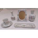 Limoges porcelain dressing table set to include a tray, vases, photograph frame, beaker and