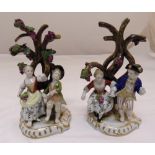 A pair of Crown Naples figural groups of courting couples on naturalistic bases, 20cm (h)
