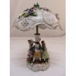 A Crown Naples porcelain table lamp in the form of children dancing under an umbrella, 38cm (h), A/