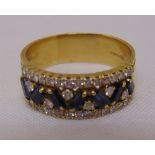 18ct yellow gold sapphire and diamond cocktail ring, approx total weight 8.7g