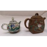A Chinese Doucai teapot 12cm (h) and a Chinese Yixing teapot 9cm (h), marks to the bases