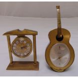 Swiza desk clock 11cm (h) and another Swiza clock in the form of a guitar 18cm (h)