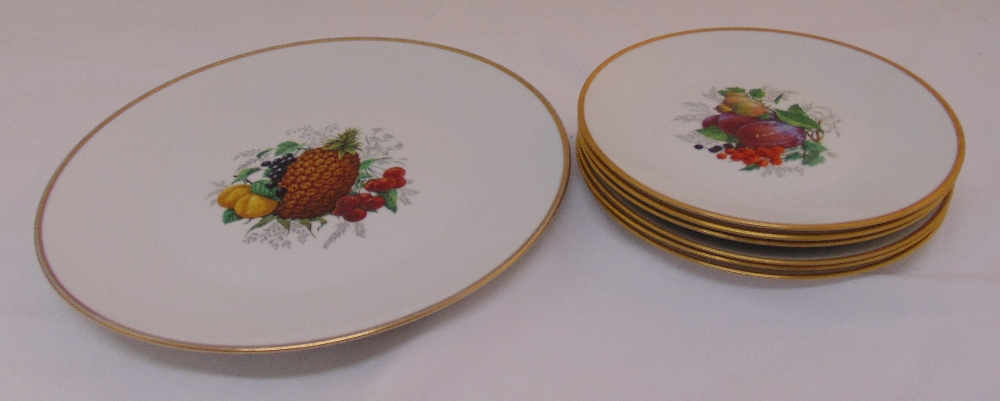 Rosenthal dessert set to include a platter and six plates decorated with fruit and gilded rims