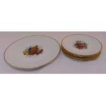 Rosenthal dessert set to include a platter and six plates decorated with fruit and gilded rims