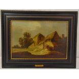 Pieter Nolpe framed 17th century oil on panel of figures by a farm house, bearing a plaque and a