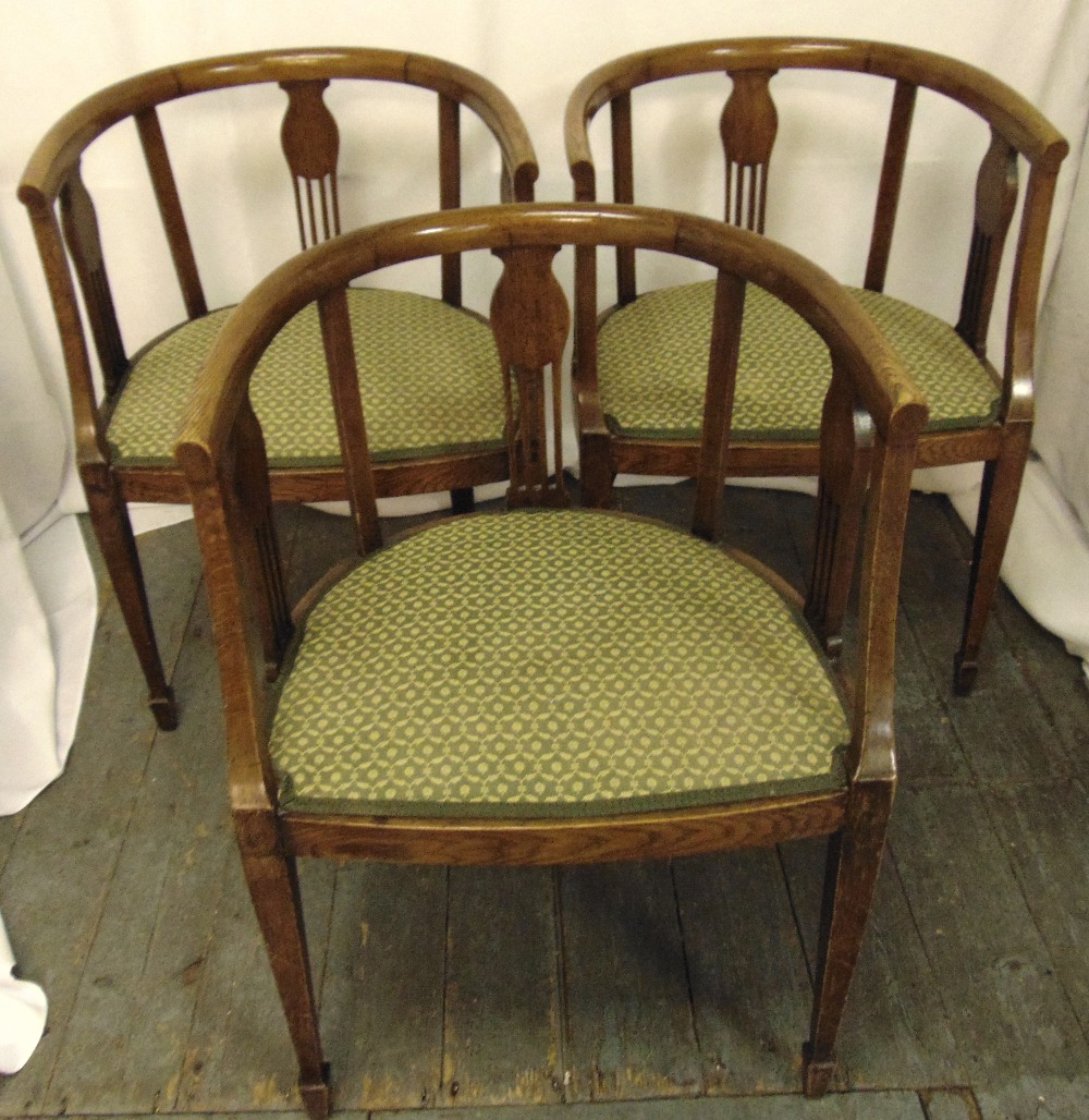 Three early 20th century mahogany chairs with upholstered seats, 75 x 54.5 x 50cm