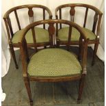 Three early 20th century mahogany chairs with upholstered seats, 75 x 54.5 x 50cm