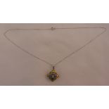 9ct white gold and multi coloured sapphire pendant on a 9ct gold chain, approx total weight 5.4g