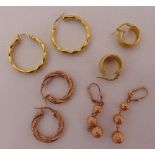 Four pairs of 9ct gold earrings, approx total weight 9.6g
