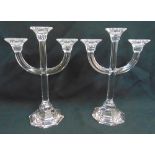 A pair of Villeroy and Boch glass candelabra, 30cm (h)