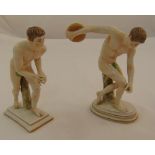 A pair of Crown Naples ancient Olympic athletes, marks to the bases, 13.5cm (h)