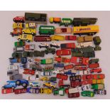 A quantity of diecast cars, vans, buses and military vehicles to include Matchbox, Corgi and Dinky