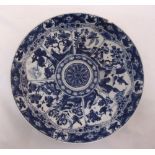 An 18th century Chinese blue and white plate decorated with birds, animals, flowers and butterflies,