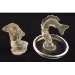 Lalique Koi fish ring holder 9cm (h) and a Lalique figurine of a kneeling nude lady on circular base