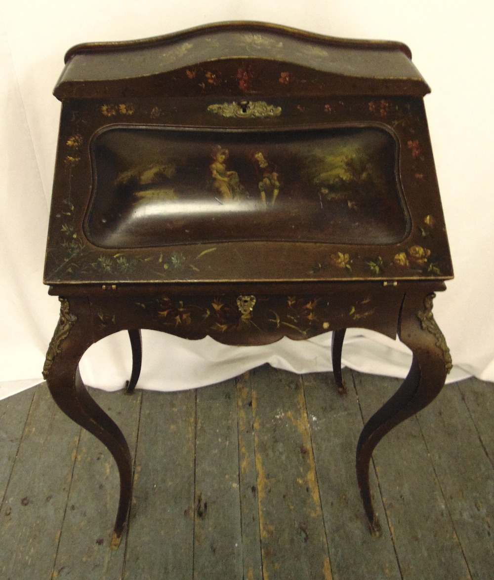 A Victorian painted writing desk on cabriole legs, A/F