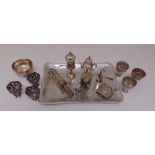 A quantity of white metal and silver plate to include Kiddush cups, a spice box, a miniature