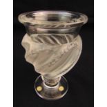 Lalique Ermenonville design glass vase on raised circular base, marks to the base, 14.5cm (h)