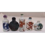 Five oriental snuff bottles of various style and shape