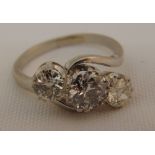 Platinum three stone diamond ring, approx total weight 6.0g