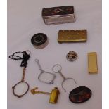 A quantity of collectables to include lorgnettes, hinged boxes, pill boxes and a lighter (10)